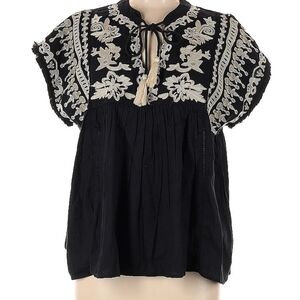 THML Black Blouse with Cream Embroidery- Size M